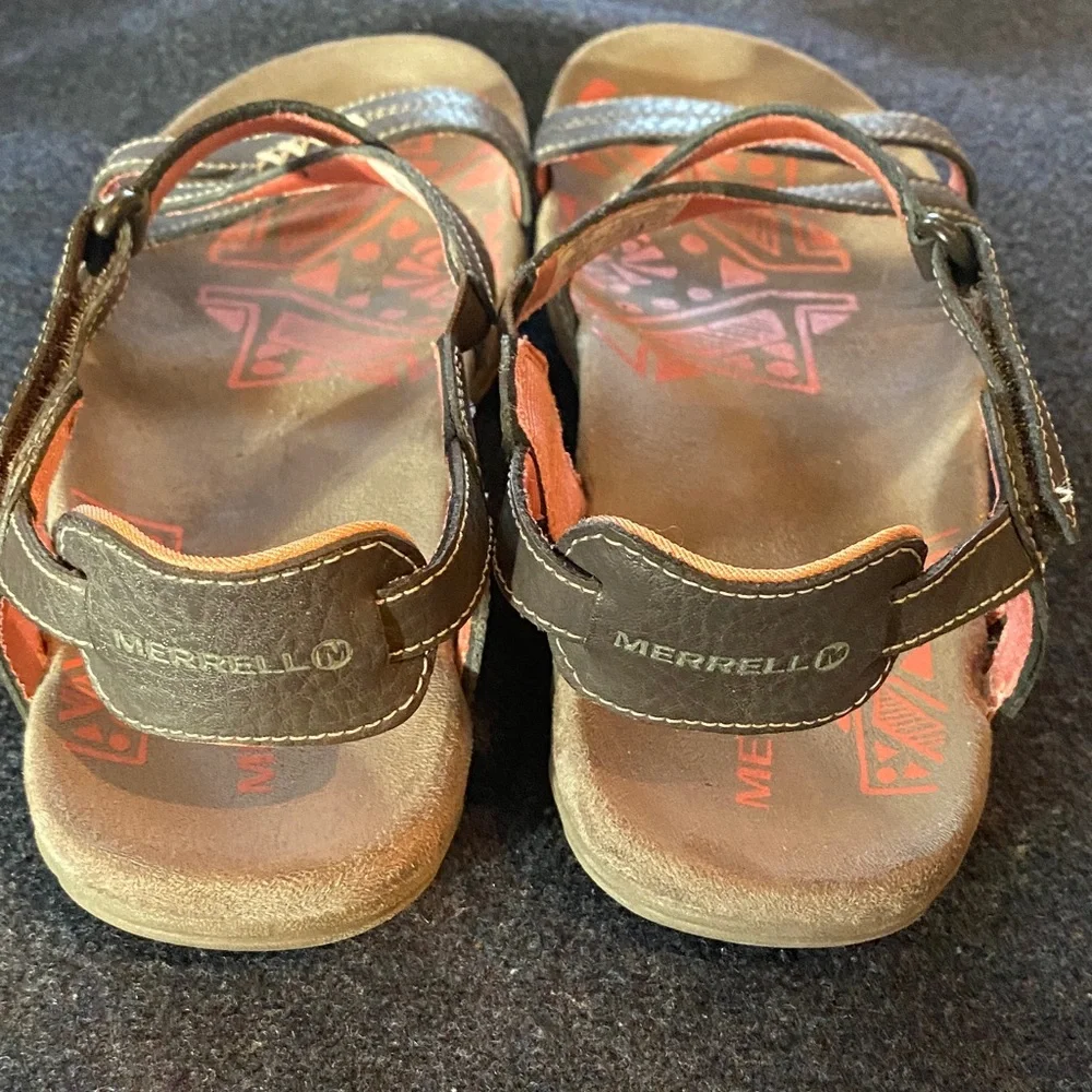 Merrell Brown and Pink Strappy Sandals with Comfort Heel Size 8 - Picture 5 of 7